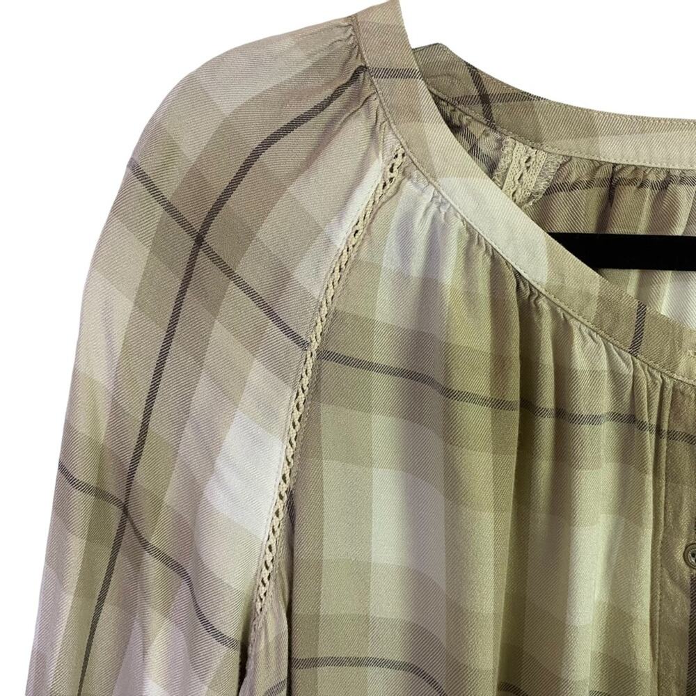 J. Jill Women's Tan Cream Plaid Button Up Top Blouse Size Medium - Picture 3 of 6
